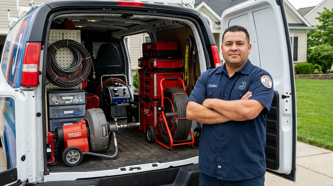 Professional drain cleaning equipment and Johns Plumbing LLC plumber in Clinton