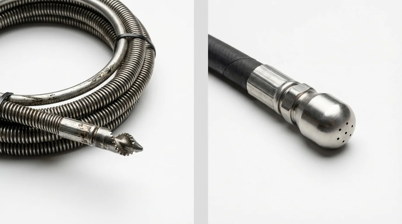 Drain snake cable and hydro jetting nozzle used for drain cleaning in Clinton, MT
