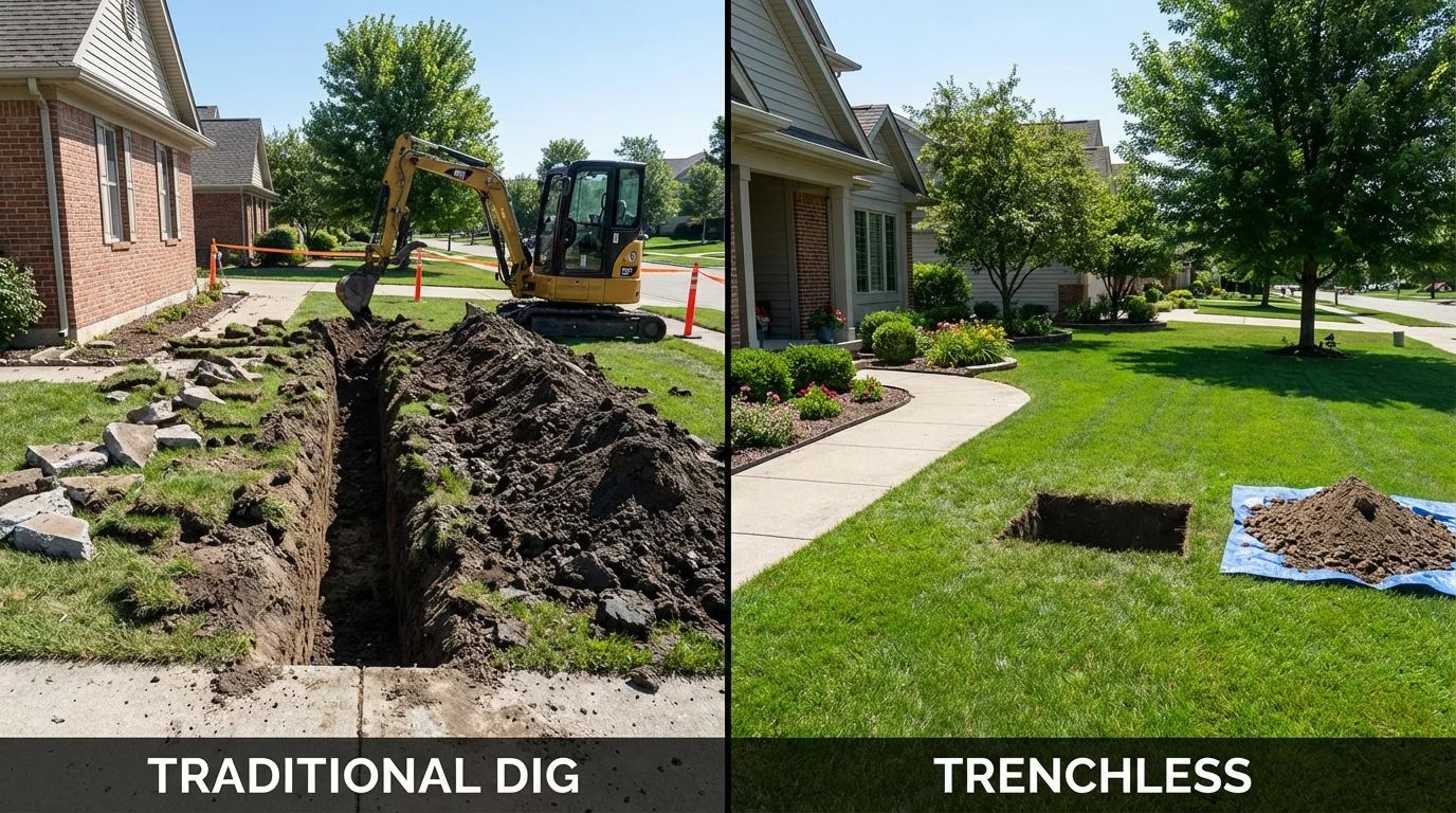 Trenchless sewer repair with minimal yard damage versus traditional excavation in Clinton, MT